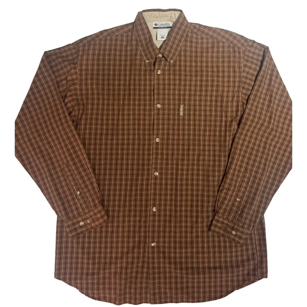 Columbia Shirt Mens XLT Brown Plaid Button Down Long Sleeve Casual Outdoors Dad